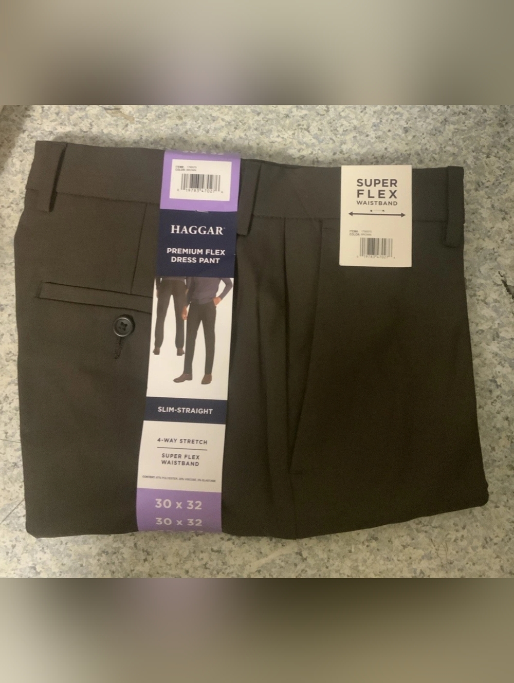 New!! Haggar Men's Boys Flex Dress Pant Premium Stretch Brown Color Size 30 x 32